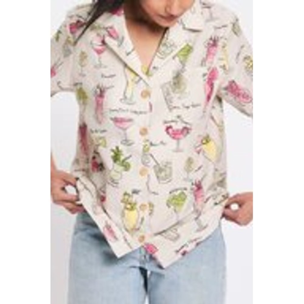 Rachel Antonoff The James Shirt Beer Me Cocktail Print Button Down Small NWT‎